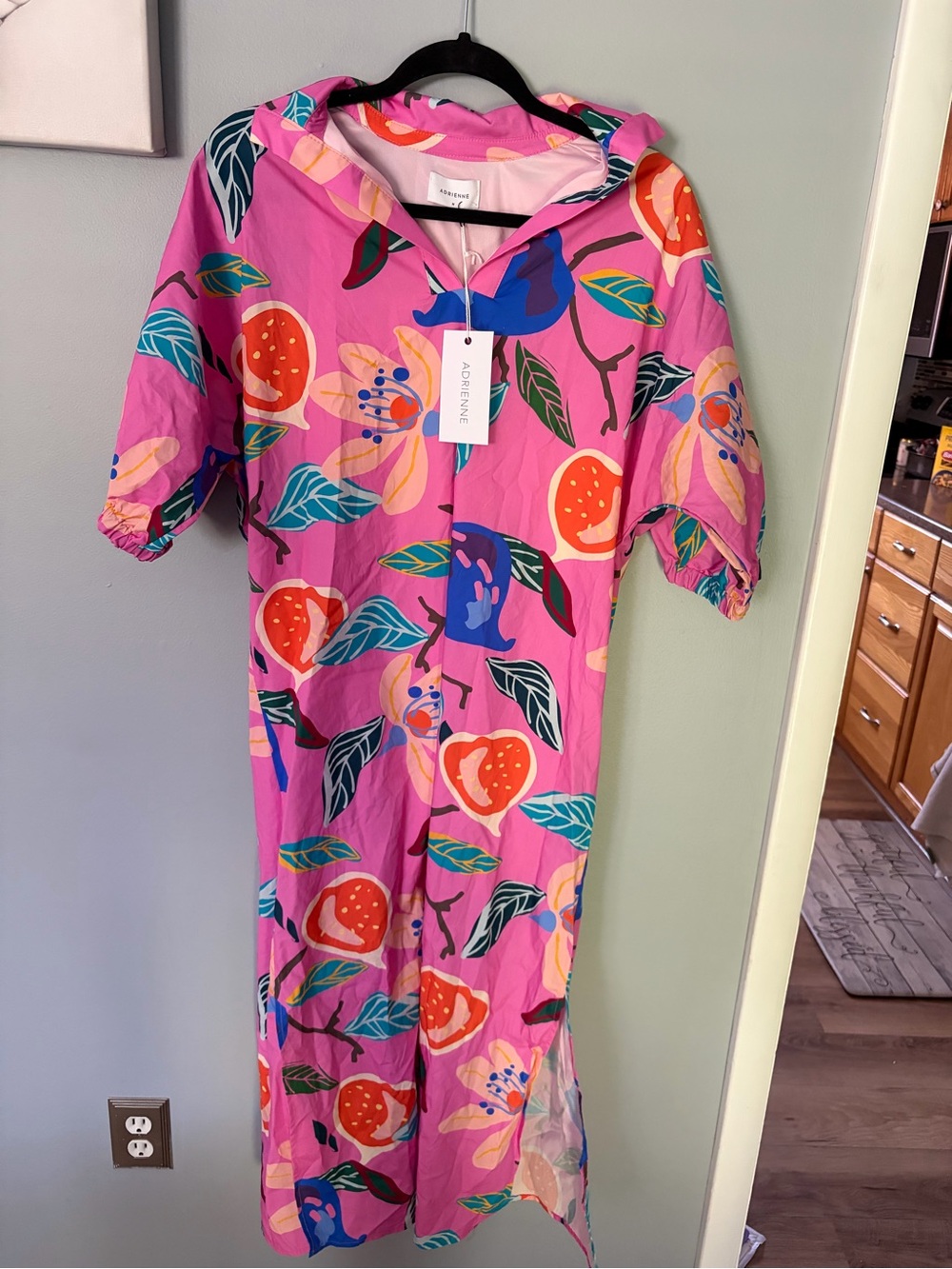 NWT ADRIENNE Blakely Midi Shirt Dress Pink Fruit Floral Bloom Allure Size M